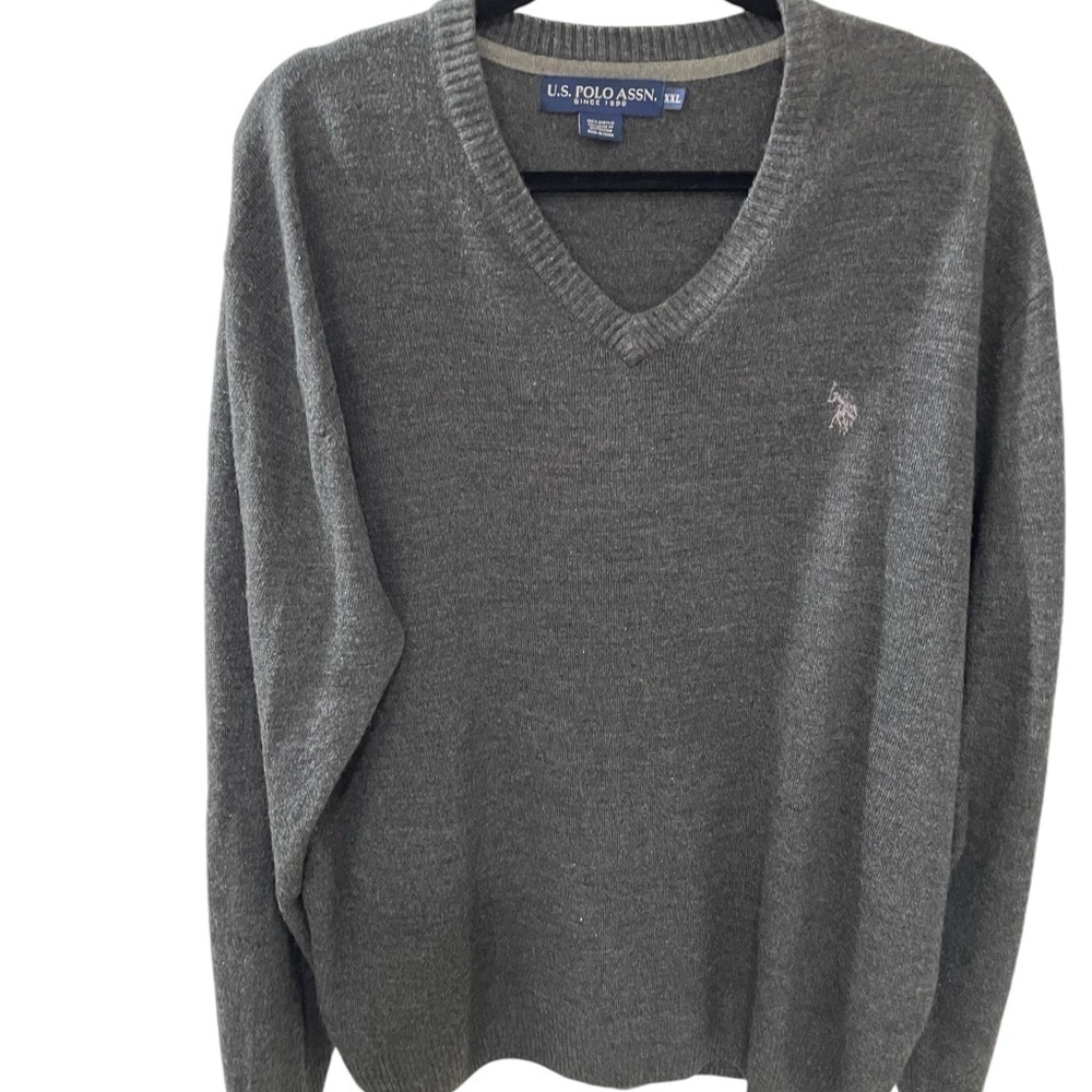 U.S. Polo Assn. Men’s Acrylic Sweater size XXL V Neck Pullover Long Sleeve Gray